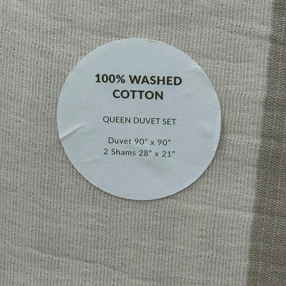 INUP Home Queen Washed Cotton Duvet Set Beige Cream Stripes Made in Portugal